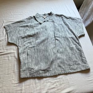 Eileen Fisher grey cotton linen boxy draped short sleeve shacket jacket